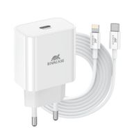 RIVACASE
Мережевий зарядний пристрій, 1 USB Type-C, PD 20 Вт, кабель Type-C-Lighting, білий