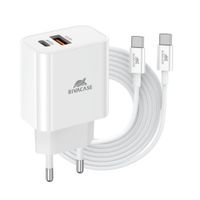 RIVACASE
Мережевий зарядний пристрій, 2х USB-А + Type-C, PD 20W+QC3.0, кабель Type-C, білий