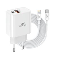 RIVACASE
Мережевий зарядний пристрій, 2х USB-А + Type-C, PD 20W+QC3.0, кабель Type-C-Lighting, білий